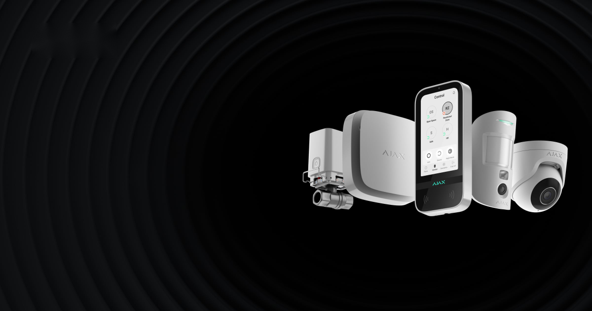 Ajax security hub, smartphone app, detectors and camera together in an integrated system